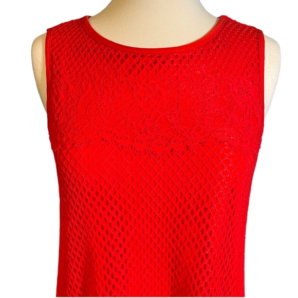 MAX STUDIO ~ Red Orange Swing Dress with Mesh Overlay ~ Size S - Picture 2 of 4